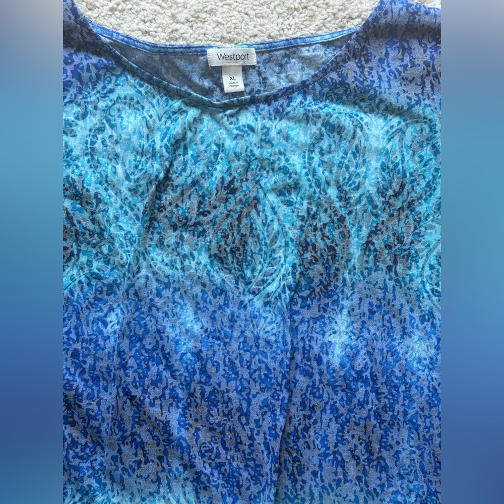 NWT WESTPORT SCOOP NECK TOP TIE DYE EFFECT KNOTTED @ THE FRONT